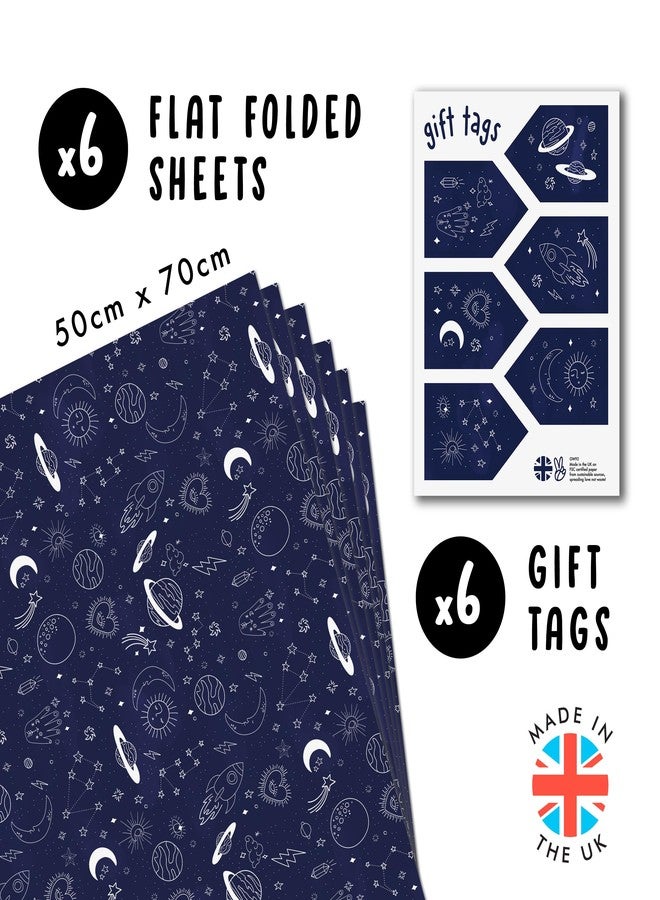 CENTRAL 23 - Navy Gift Wrap - 6 Christmas Wrapping Paper Sheets - Space Planets Stars - Birthday Wrapping Paper - Trendy Gift Wrap for Men Women Boys Girls - Recyclable - Image 2